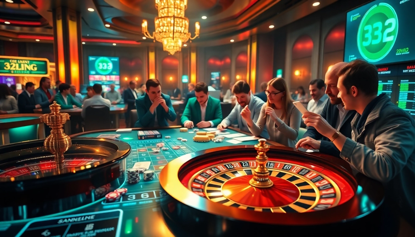 Experience the excitement of 32win3 with engaging online gambling actions including roulette and poker chips.